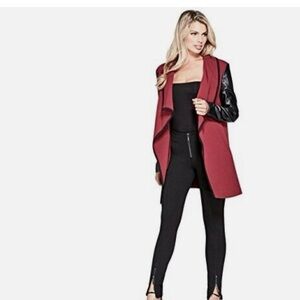 LA GUESS MARCIANO Jacket Sexy Red Black Vegan Leather Sleeves NWOT Sz M